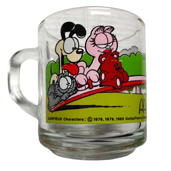 VINTAGE McDonalds Garfield & Odie Glass Coffee Tea Mug Cup Anchor Hocking 1980 - Picture 2 of 7